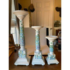 Three blue mosaic candleholders, Beach Decor